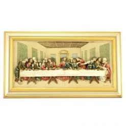 Quadro Ultima Cena Resina Colorata Cornice In Legno 53x30 Cm