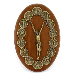 Quadro Ovale In Legno Crocifisso Con Via Crucis 23x35 Cm