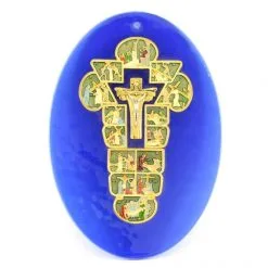 Quadro Via Crucis Ovale In Vetro Blu 25x36 Cm