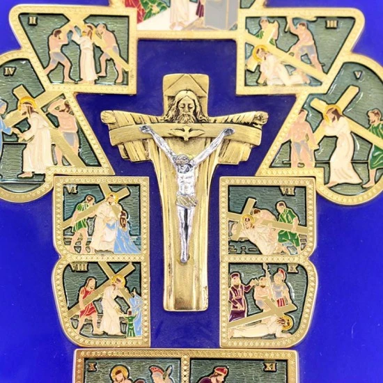 Quadro Via Crucis Ovale In Vetro Blu 25x36 Cm - immagine 2