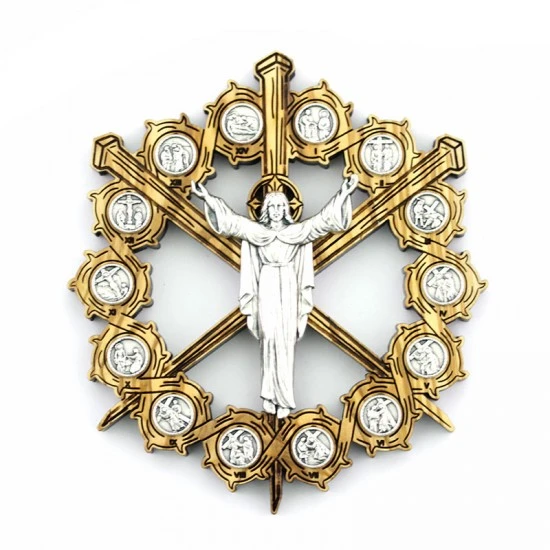 Quadretto Tondo Via Crucis In Legno Ulivo 11x12 Cm