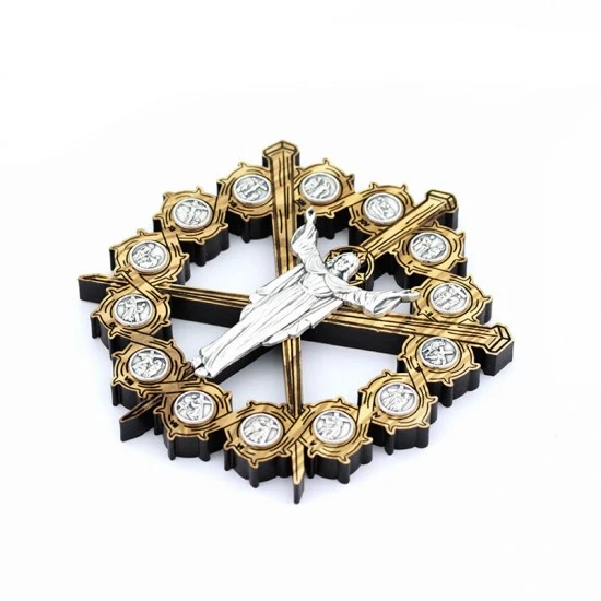 Quadretto Tondo Via Crucis In Legno Ulivo 11x12 Cm - immagine 2