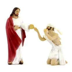 Scena Guarigione Del Cieco Resina Colorata 9 Cm