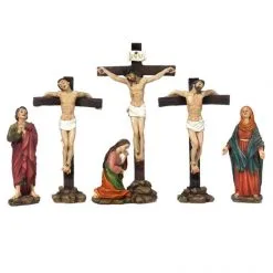 Scena Crocifissione Di Gesù In Resina Colorata 22 Cm