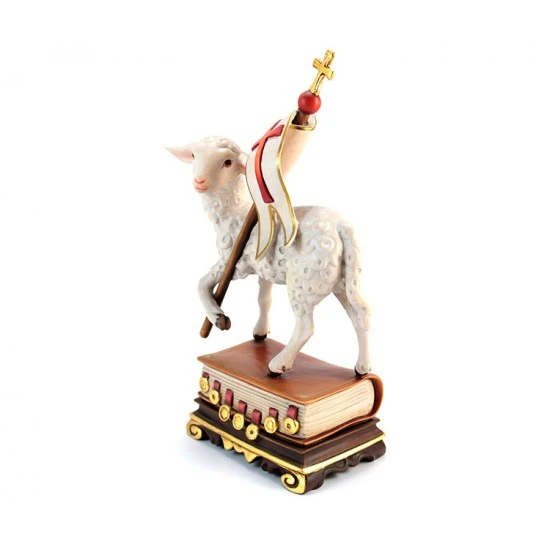 Statua Agnello Pasquale In Legno 28 Cm - immagine 2