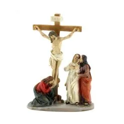 Gruppo Crocifissione In Resina Colorata 16 Cm
