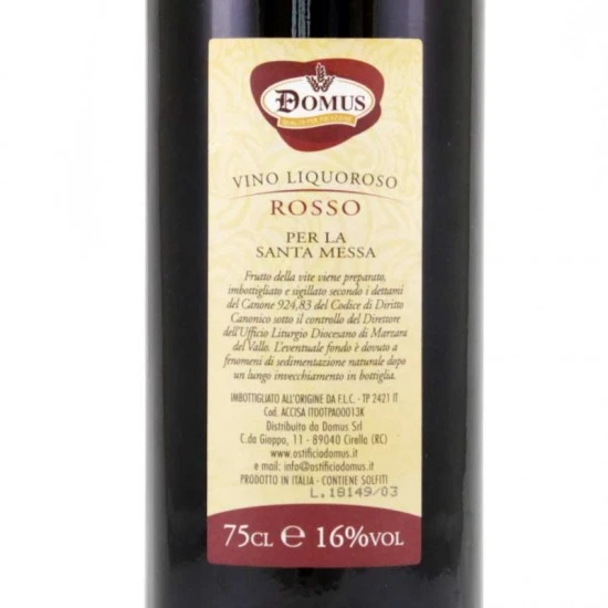 Vino Da Messa Rosso Liquoroso Dolce - 75 Cl Domus - immagine 3