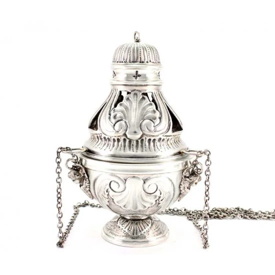 Turibolo Con Navetta Barocco Cesellato A Mano 24 Cm - immagine 2