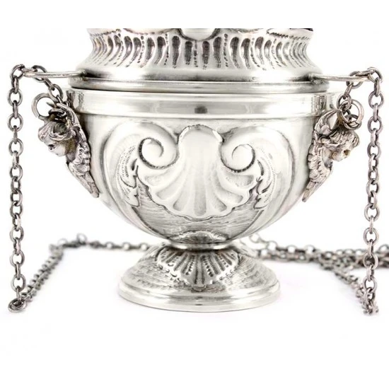 Turibolo Con Navetta Barocco Cesellato A Mano 24 Cm - immagine 3