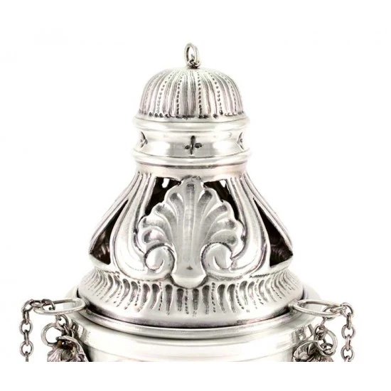 Turibolo Con Navetta Barocco Cesellato A Mano 24 Cm - immagine 4