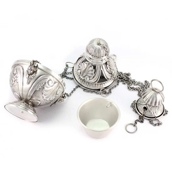 Turibolo Con Navetta Barocco Cesellato A Mano 24 Cm - immagine 5