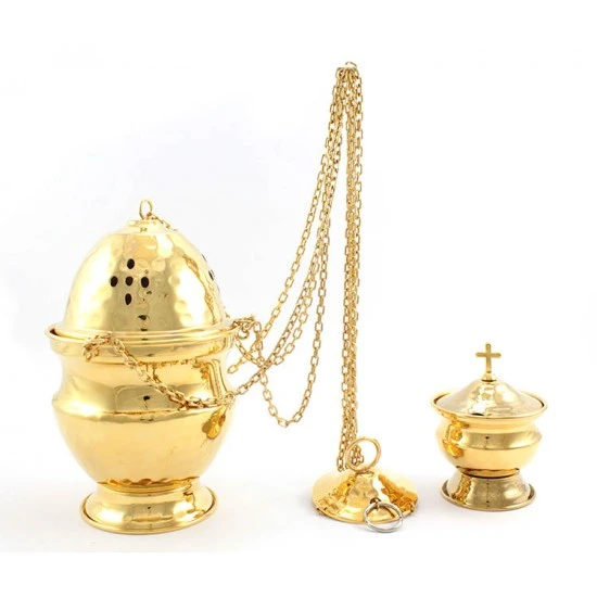Turibolo Con Navetta In Metallo Dorato 21 Cm