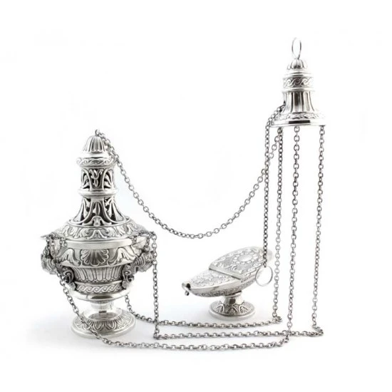 Turibolo Con Navetta In Fusione Cesellato Argentato 30 Cm