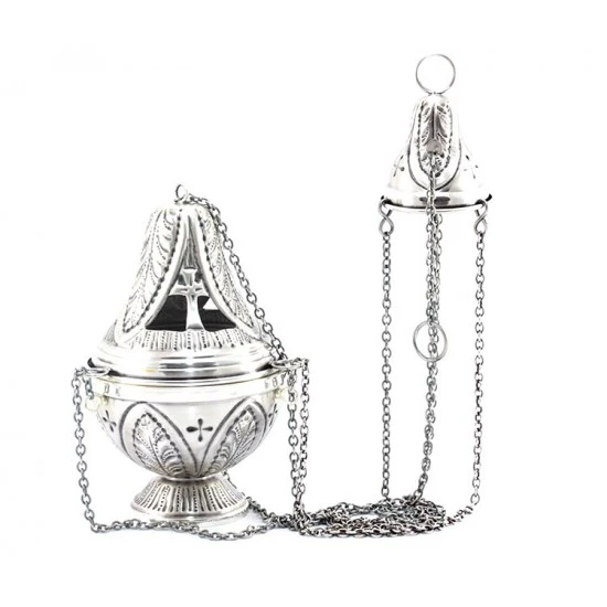 Turibolo Con Navetta In Ottone Cesellato Foglie 21 Cm - immagine 2