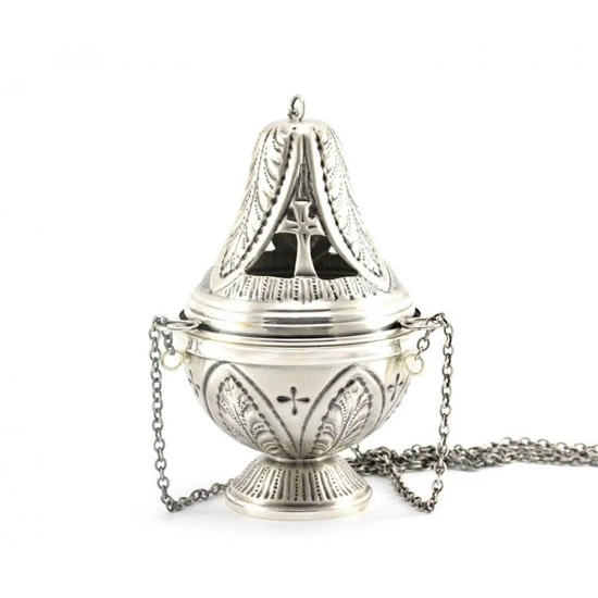 Turibolo Con Navetta In Ottone Cesellato Foglie 21 Cm - immagine 5