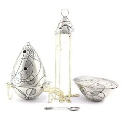 Turibolo Con Navetta Cosmos In Ottone Cesellato A Mano 21 Cm