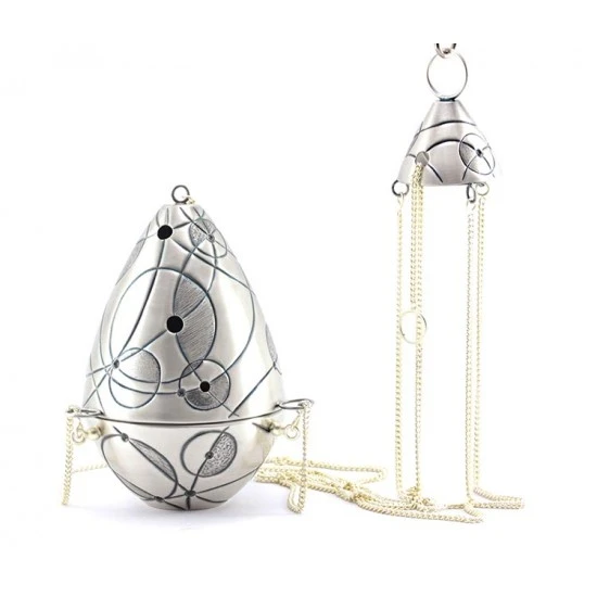 Turibolo Con Navetta Cosmos In Ottone Cesellato A Mano 21 Cm - immagine 4