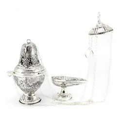 Turibolo Con Navetta Cesellato In Fusione Argentato 26 Cm