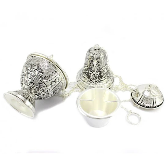 Turibolo Con Navetta Cesellato In Fusione Argentato 26 Cm - immagine 4