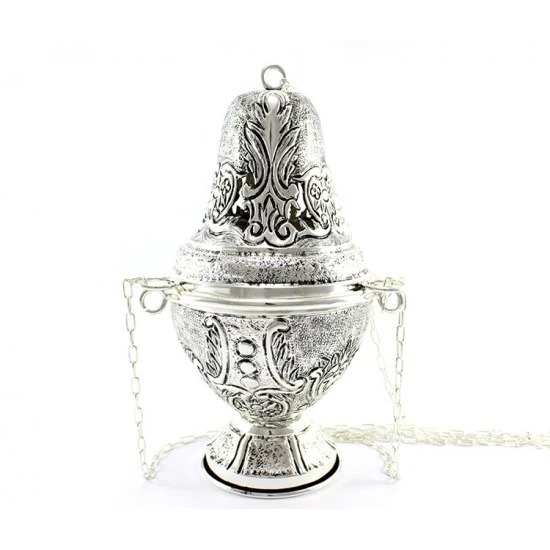 Turibolo Con Navetta Cesellato In Fusione Argentato 26 Cm - immagine 5