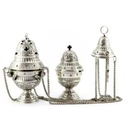 Turibolo Con Navetta Crocette Ottone Cesellato 24 Cm