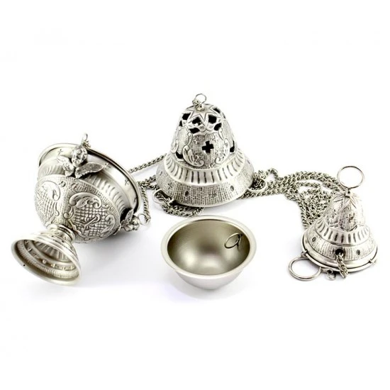 Turibolo Con Navetta Crocette Ottone Cesellato 24 Cm - immagine 2