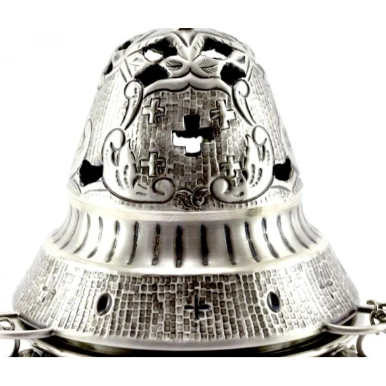 Turibolo Con Navetta Crocette Ottone Cesellato 24 Cm - immagine 3