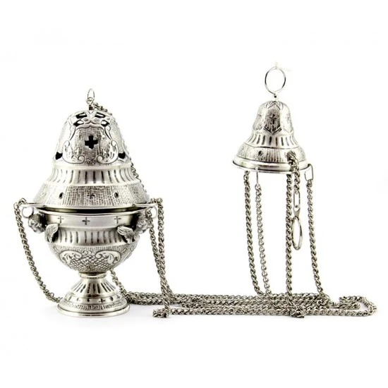 Turibolo Con Navetta Crocette Ottone Cesellato 24 Cm - immagine 5