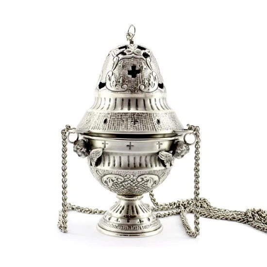 Turibolo Con Navetta Crocette Ottone Cesellato 24 Cm - immagine 6