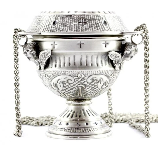 Turibolo Con Navetta Crocette Ottone Cesellato 24 Cm - immagine 7