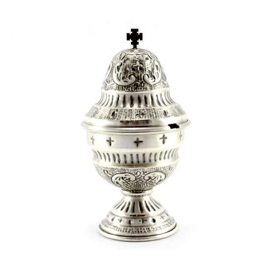 Turibolo Con Navetta Crocette Ottone Cesellato 24 Cm - immagine 8