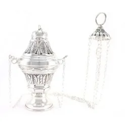 Turibolo Con Navetta Cesellato Foglie Ulivo 24 Cm