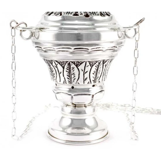 Turibolo Con Navetta Cesellato Foglie Ulivo 24 Cm - immagine 3