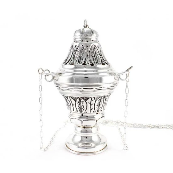 Turibolo Con Navetta Cesellato Foglie Ulivo 24 Cm - immagine 6