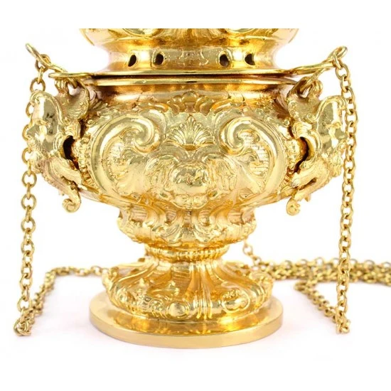 Turibolo Con Navetta In Fusione Dorata Stile Barocco 30 Cm - immagine 3