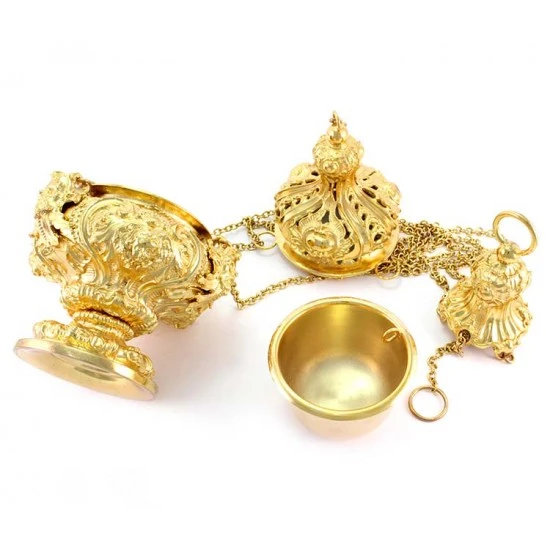 Turibolo Con Navetta In Fusione Dorata Stile Barocco 30 Cm - immagine 5