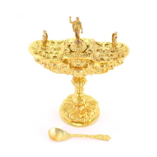 Turibolo Con Navetta In Fusione Dorata Stile Barocco 30 Cm - immagine 8