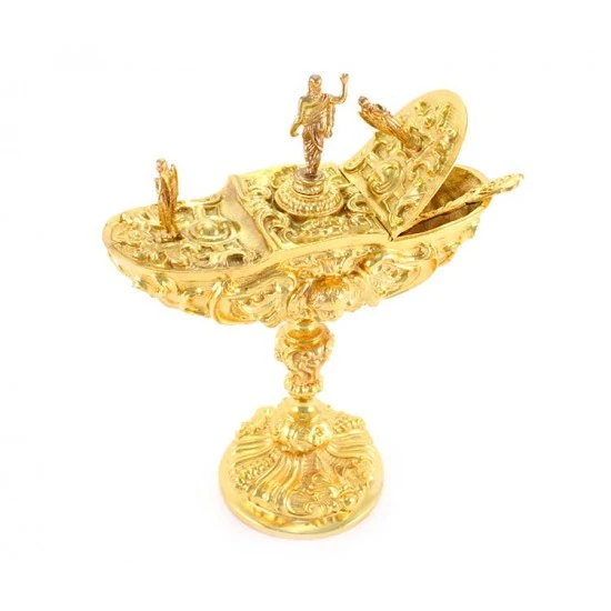 Turibolo Con Navetta In Fusione Dorata Stile Barocco 30 Cm - immagine 9