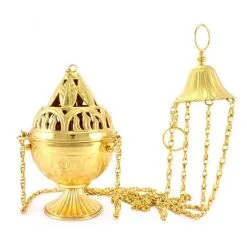 Turibolo E Navetta In Ottone Dorato 21 Cm