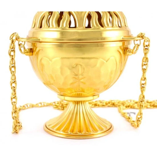 Turibolo E Navetta In Ottone Dorato 21 Cm - immagine 3