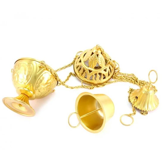 Turibolo E Navetta In Ottone Dorato 21 Cm - immagine 5