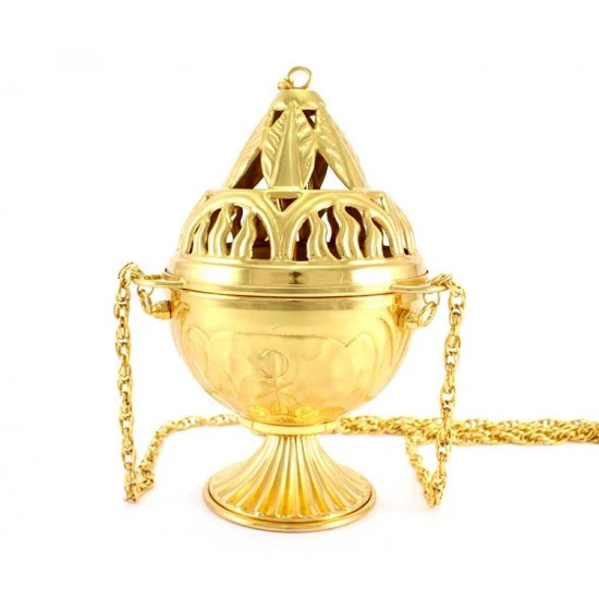Turibolo E Navetta In Ottone Dorato 21 Cm - immagine 6