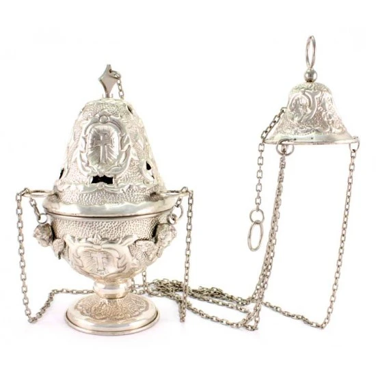 Turibolo E Navetta Cesellato Argentato Anticato 25 Cm - immagine 5