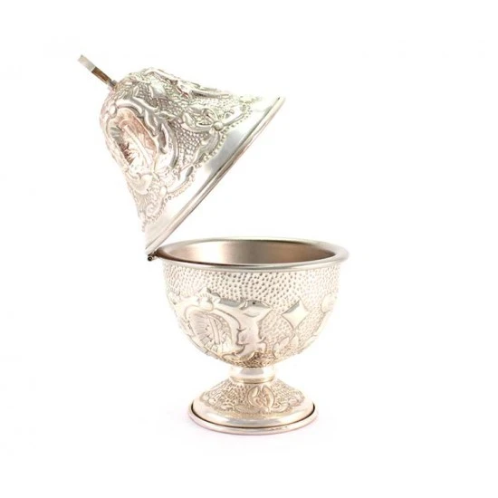 Turibolo E Navetta Cesellato Argentato Anticato 25 Cm - immagine 6