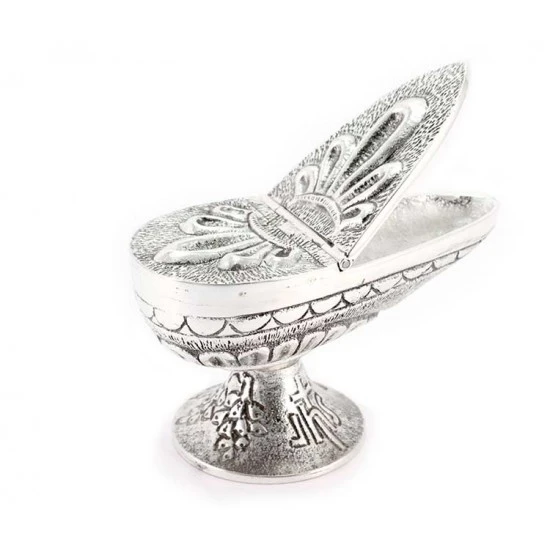 Turibolo E Navetta Ottone Argentato Cesellato 27 Cm - immagine 5