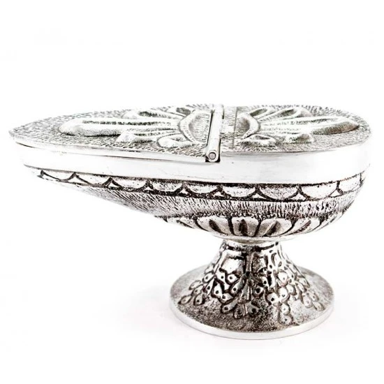 Turibolo E Navetta Ottone Argentato Cesellato 27 Cm - immagine 7