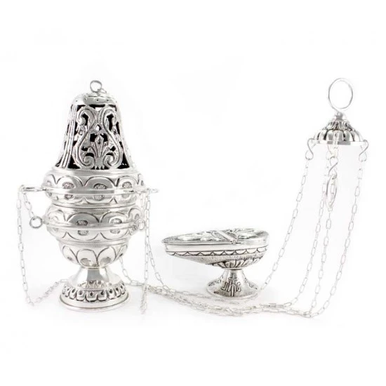 Turibolo E Navetta Cesellato Con Decoro Cerchi 28 Cm