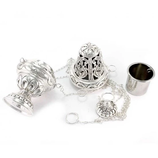 Turibolo E Navetta Cesellato Con Decoro Cerchi 28 Cm - immagine 4