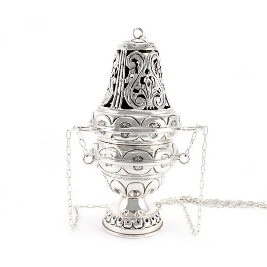 Turibolo E Navetta Cesellato Con Decoro Cerchi 28 Cm - immagine 6