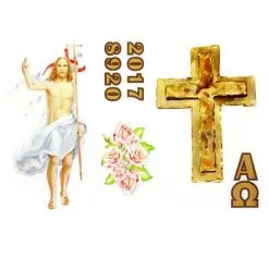 Adesivo Per Cero Pasquale Con Gesù Risorto, Croce E Rose